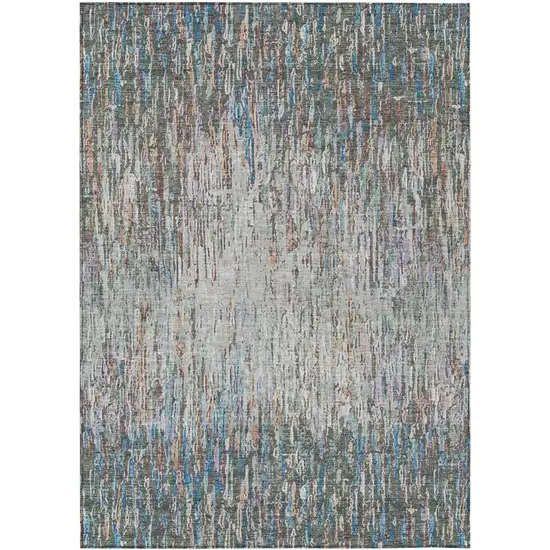 Green And Gray Striped Washable Indoor Outdoor Area Rug Photo 1