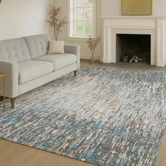 Green And Gray Striped Washable Indoor Outdoor Area Rug Photo 6