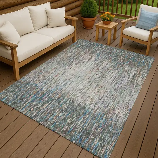 Green And Gray Striped Washable Indoor Outdoor Area Rug Photo 4