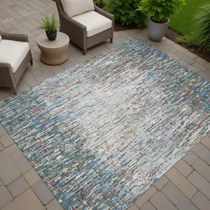 Green And Gray Striped Washable Indoor Outdoor Area Rug Photo 7