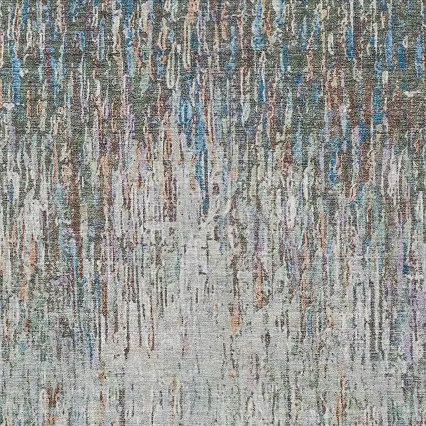 Green And Gray Striped Washable Indoor Outdoor Area Rug Photo 2