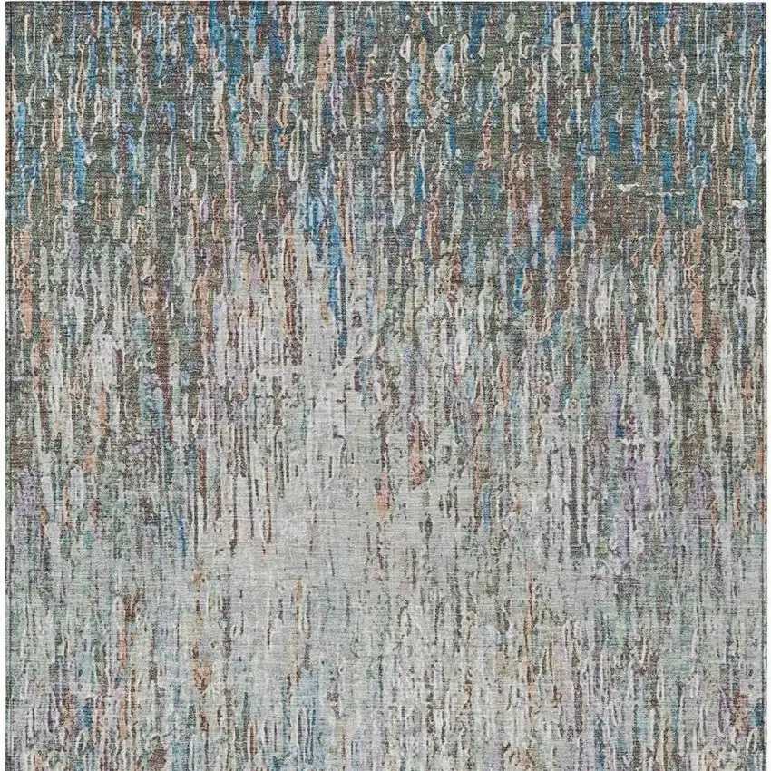 Green And Gray Striped Washable Indoor Outdoor Area Rug Photo 3