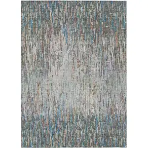 Photo of Green And Gray Striped Washable Indoor Outdoor Area Rug