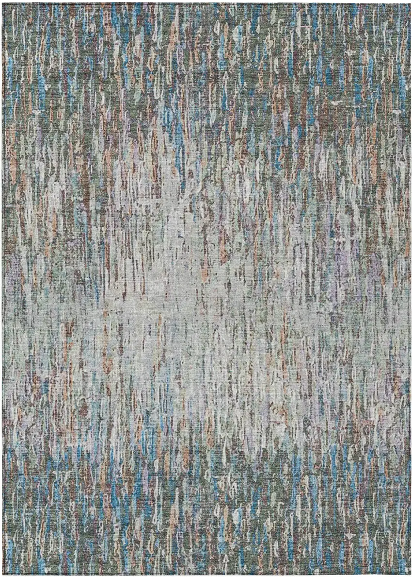 Green And Gray Striped Washable Indoor Outdoor Area Rug Photo 1