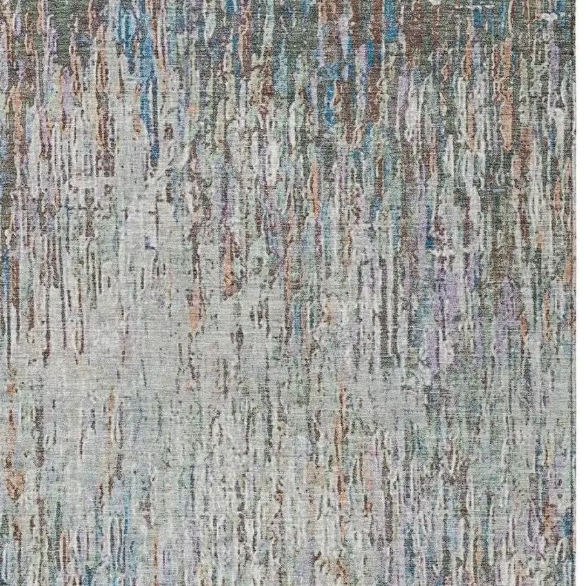 Green And Gray Striped Washable Indoor Outdoor Area Rug Photo 2