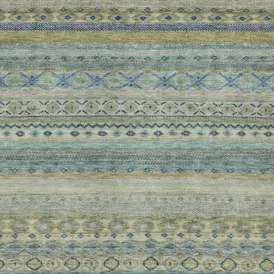Green And Gray Striped Washable Indoor Outdoor Area Rug Photo 3