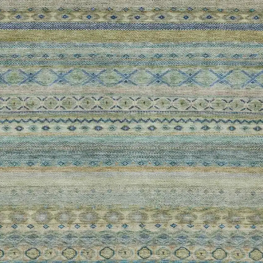 Green And Gray Striped Washable Indoor Outdoor Area Rug Photo 3