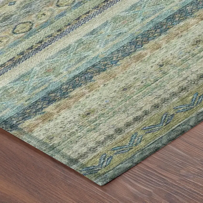 Green And Gray Striped Washable Indoor Outdoor Area Rug Photo 5