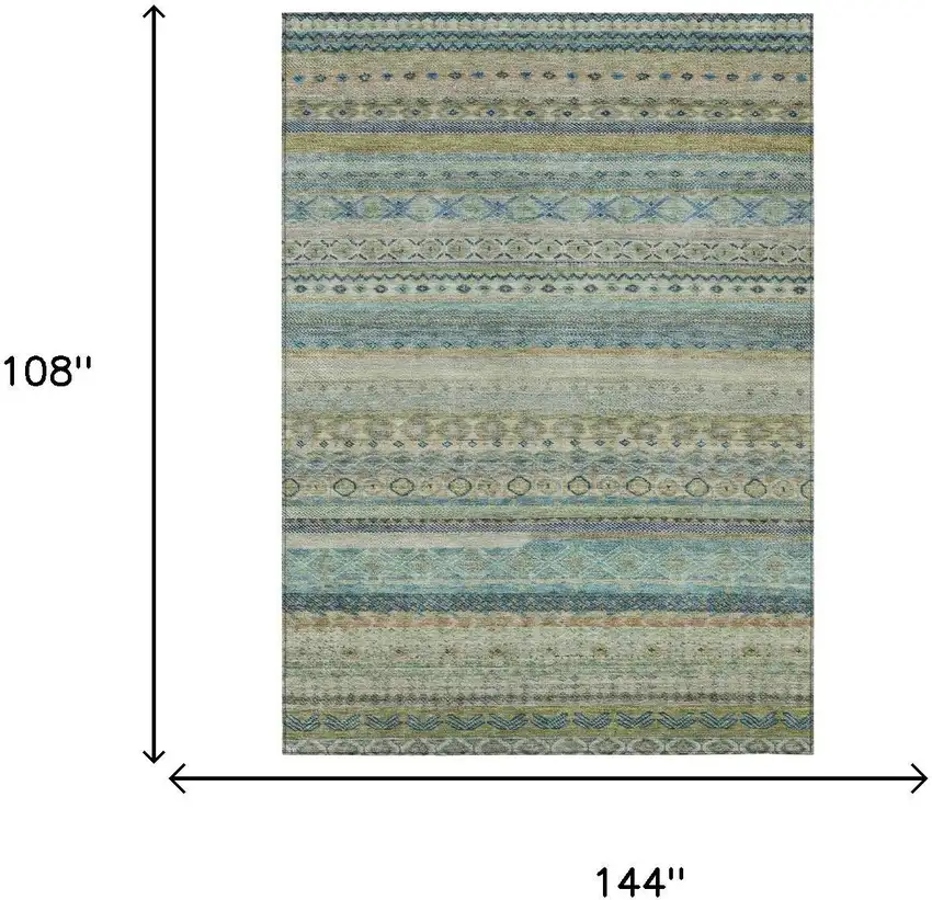 Green And Gray Striped Washable Indoor Outdoor Area Rug Photo 7