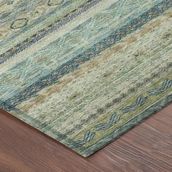Green And Gray Striped Washable Indoor Outdoor Area Rug Photo 5