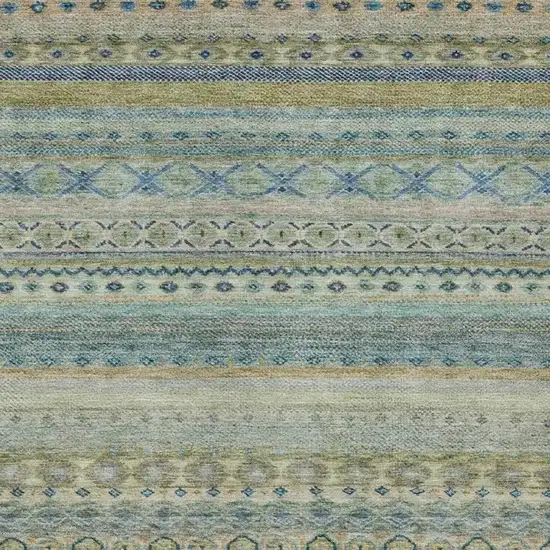 Green And Gray Striped Washable Indoor Outdoor Area Rug Photo 3