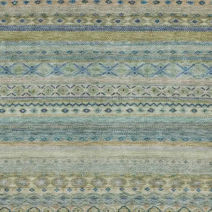 Green And Gray Striped Washable Indoor Outdoor Area Rug Photo 3