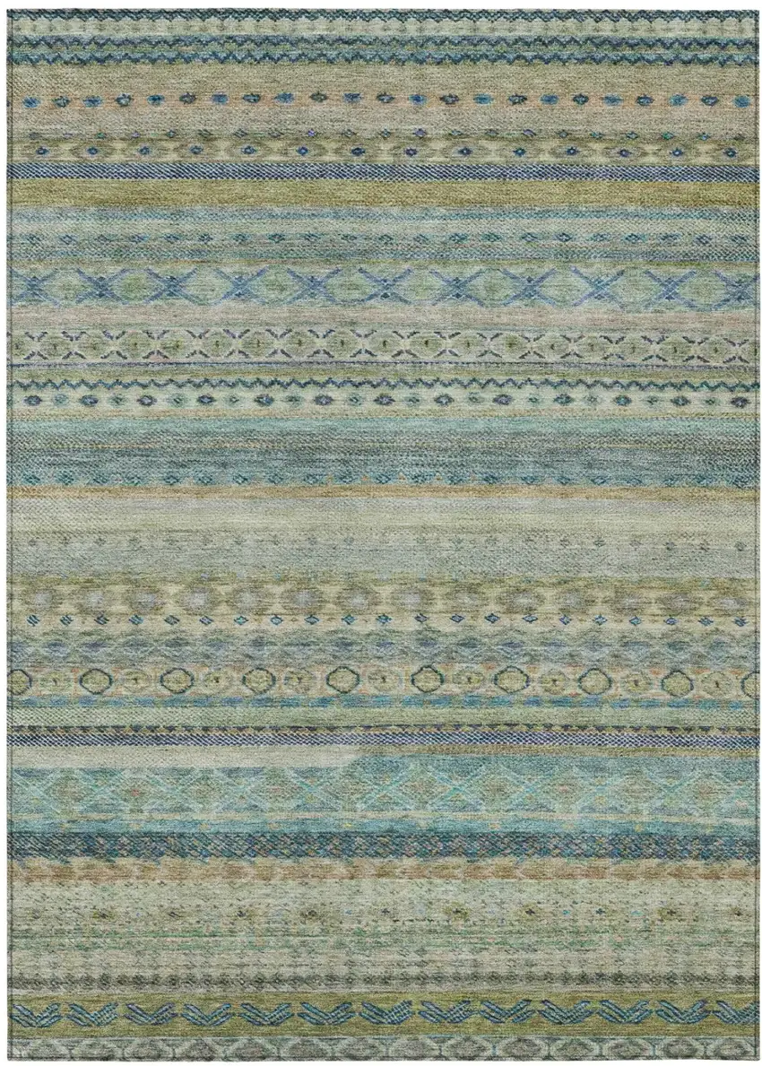 Green And Gray Striped Washable Indoor Outdoor Area Rug Photo 2