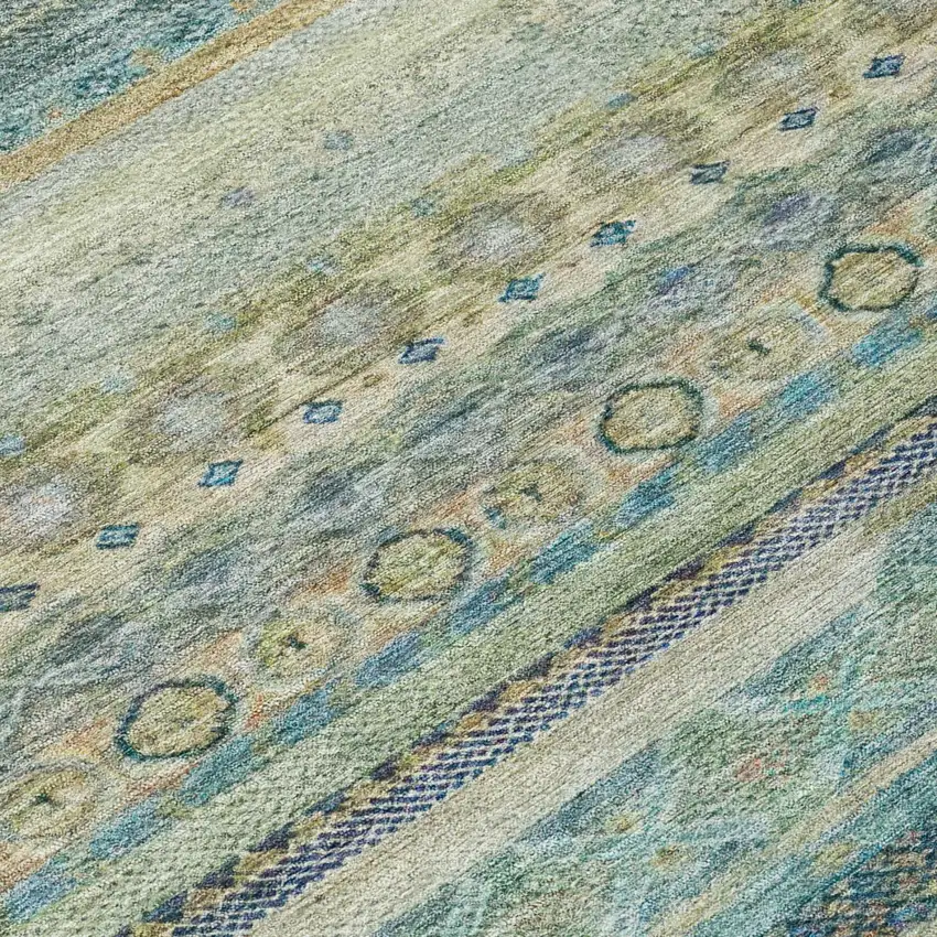 Green And Gray Striped Washable Indoor Outdoor Area Rug Photo 6