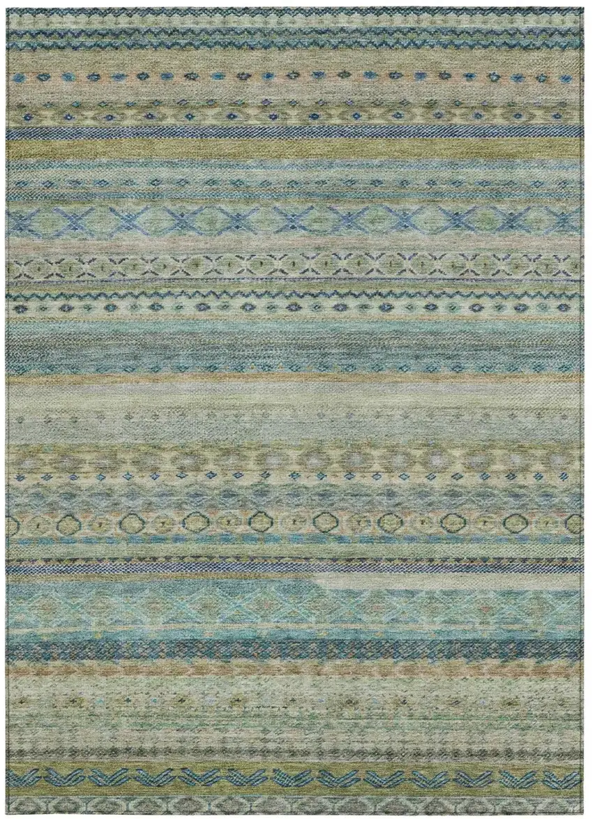 Green And Gray Striped Washable Indoor Outdoor Area Rug Photo 4