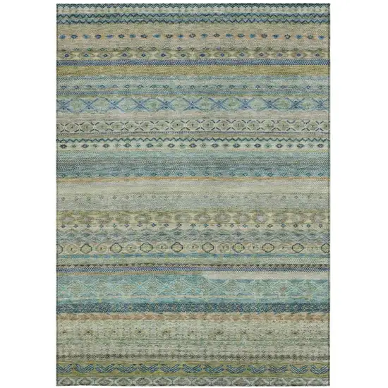 Green And Gray Striped Washable Indoor Outdoor Area Rug Photo 4