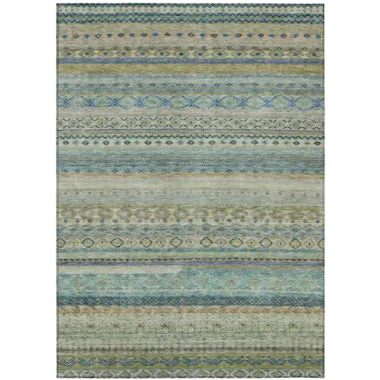 Green And Gray Striped Washable Indoor Outdoor Area Rug Photo 2