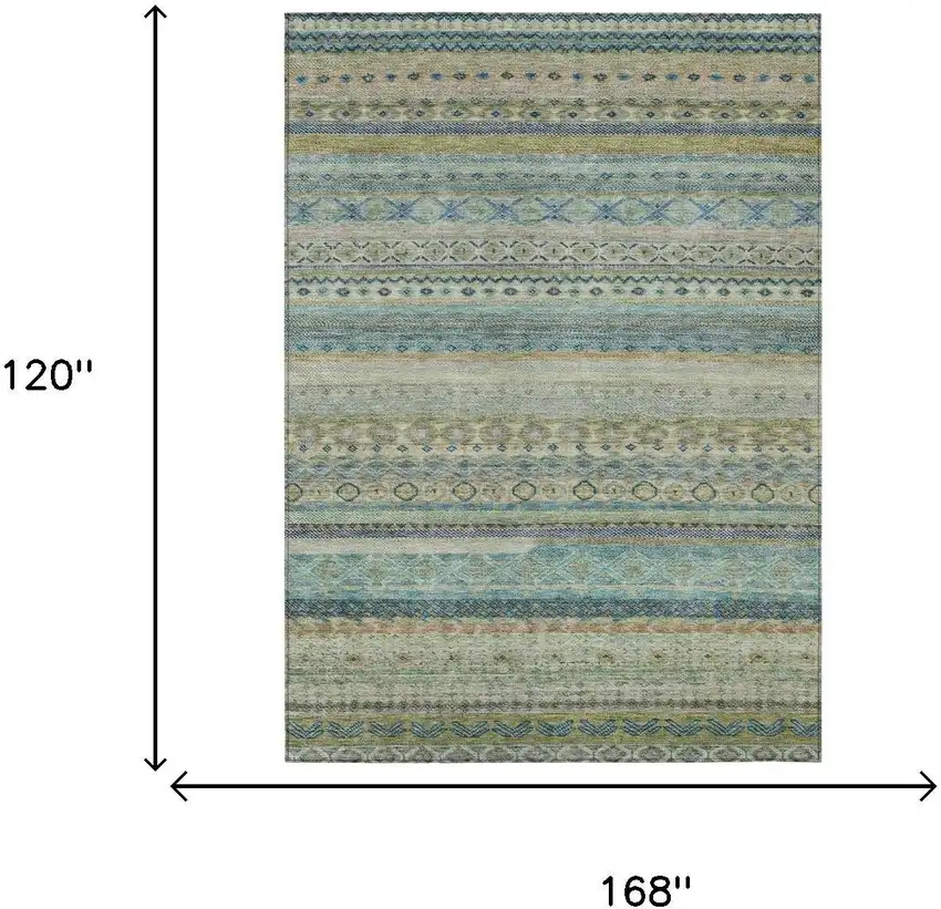 Green And Gray Striped Washable Indoor Outdoor Area Rug Photo 7