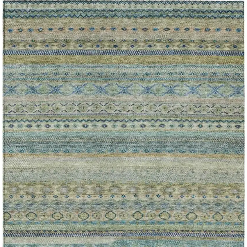 Green And Gray Striped Washable Indoor Outdoor Area Rug Photo 3