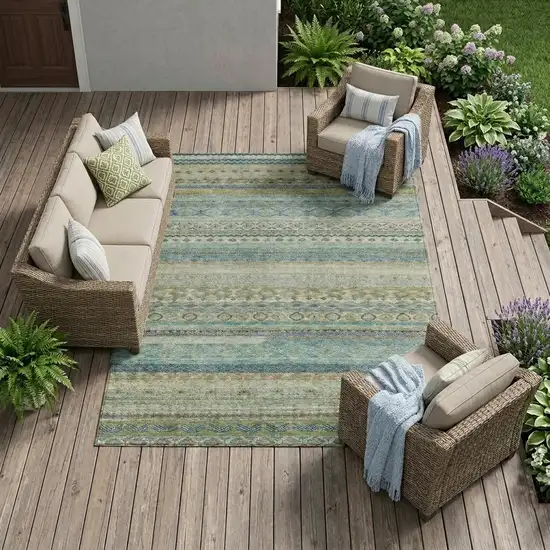 Green And Gray Striped Washable Indoor Outdoor Area Rug Photo 1