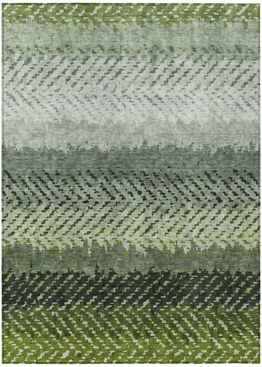 Green And Gray Striped Washable Indoor Outdoor Area Rug Photo 2