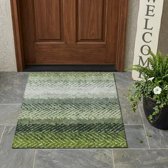 Green And Gray Striped Washable Indoor Outdoor Area Rug Photo 1