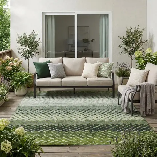 Green And Gray Striped Washable Indoor Outdoor Area Rug Photo 1