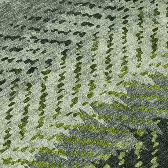 Green And Gray Striped Washable Indoor Outdoor Area Rug Photo 6