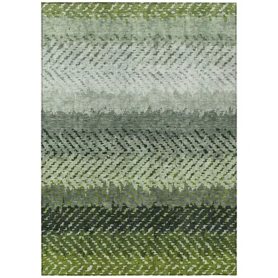 Green And Gray Striped Washable Indoor Outdoor Area Rug Photo 2