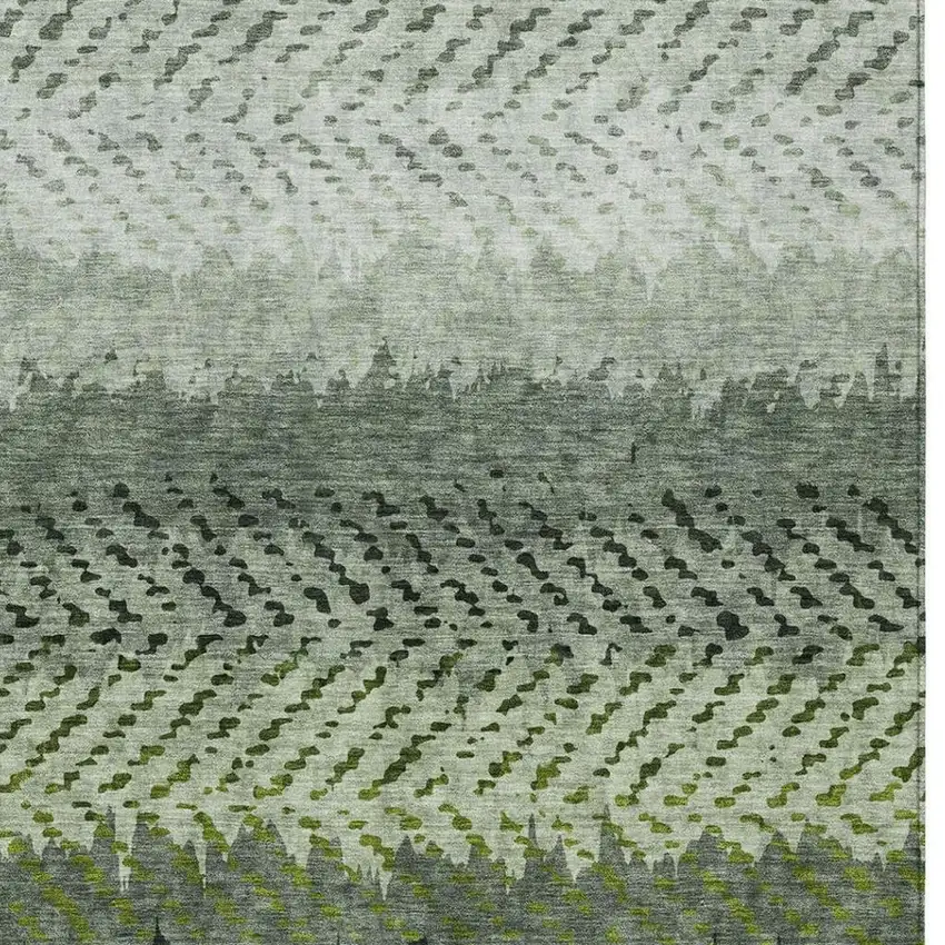 Green And Gray Striped Washable Indoor Outdoor Area Rug Photo 3