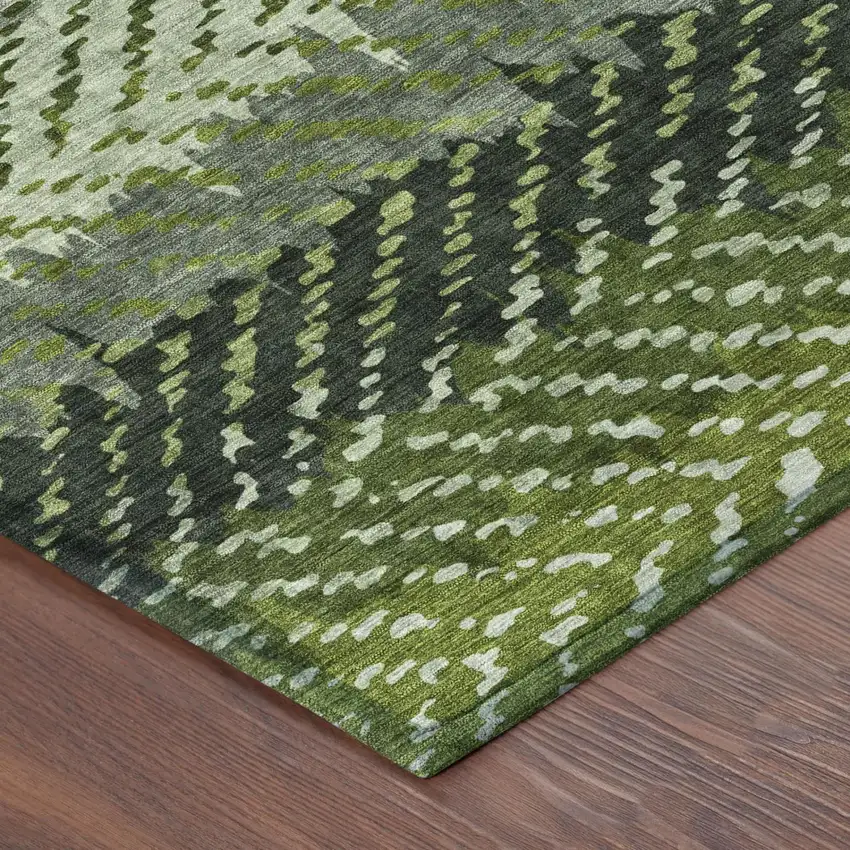 Green And Gray Striped Washable Indoor Outdoor Area Rug Photo 5