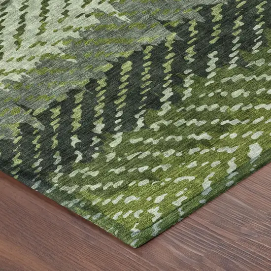 Green And Gray Striped Washable Indoor Outdoor Area Rug Photo 5