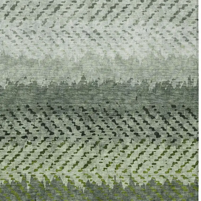 Green And Gray Striped Washable Indoor Outdoor Area Rug Photo 3