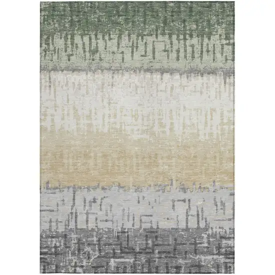 Green And Gray Striped Washable Indoor Outdoor Area Rug Photo 4
