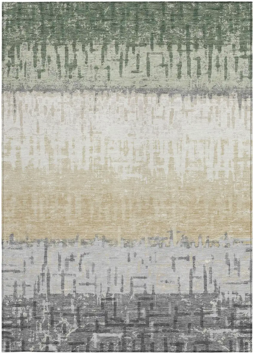 Green And Gray Striped Washable Indoor Outdoor Area Rug Photo 4