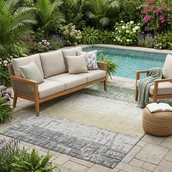 Green And Gray Striped Washable Indoor Outdoor Area Rug Photo 1