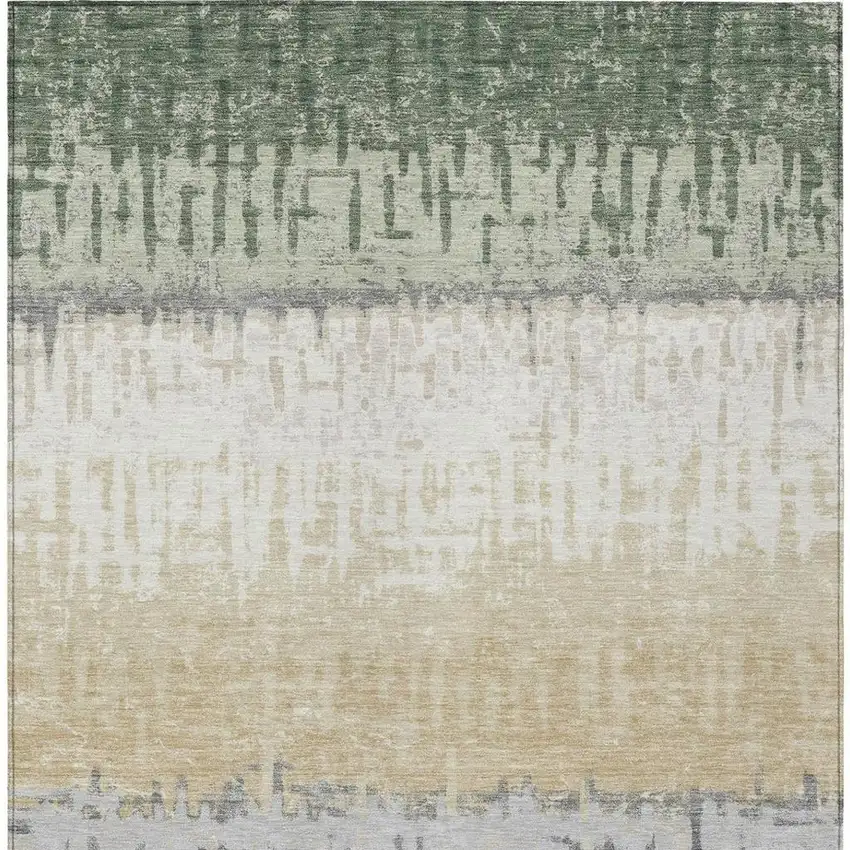Green And Gray Striped Washable Indoor Outdoor Area Rug Photo 4