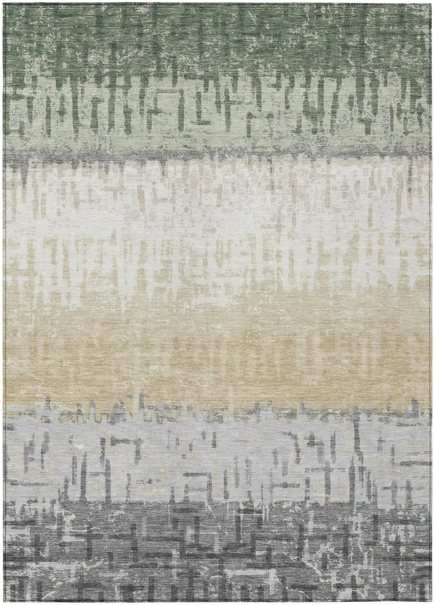 Green And Gray Striped Washable Indoor Outdoor Area Rug Photo 2