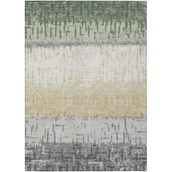 Green And Gray Striped Washable Indoor Outdoor Area Rug Photo 2