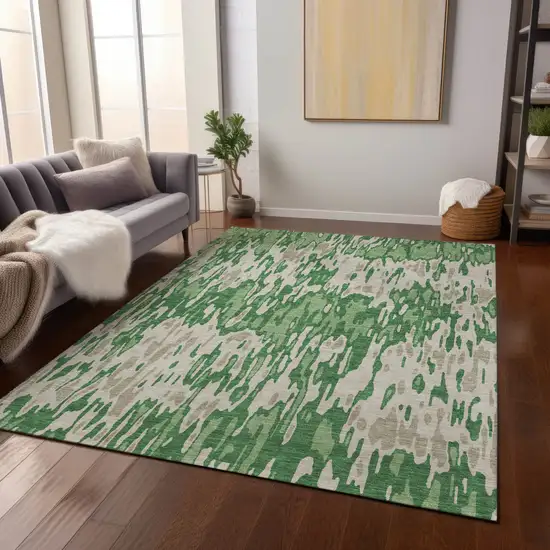 Green And Gray Striped Washable Indoor Outdoor Area Rug Photo 8