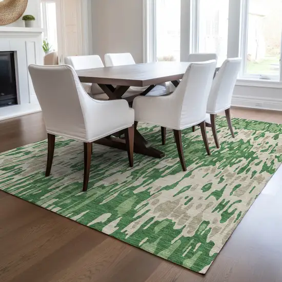 Green And Gray Striped Washable Indoor Outdoor Area Rug Photo 9