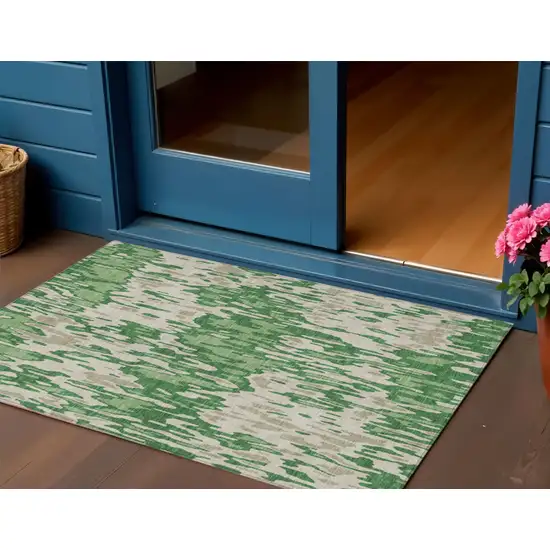 Green And Gray Striped Washable Indoor Outdoor Area Rug Photo 1