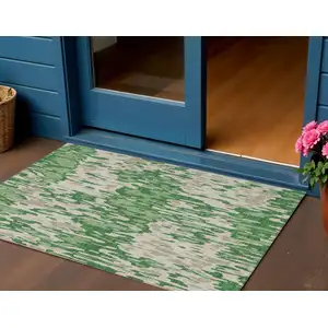 Photo of Green And Gray Striped Washable Indoor Outdoor Area Rug