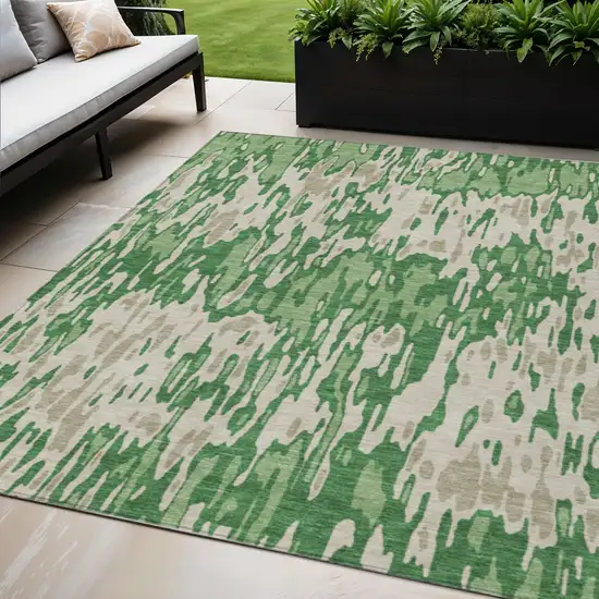 Green And Gray Striped Washable Indoor Outdoor Area Rug Photo 1