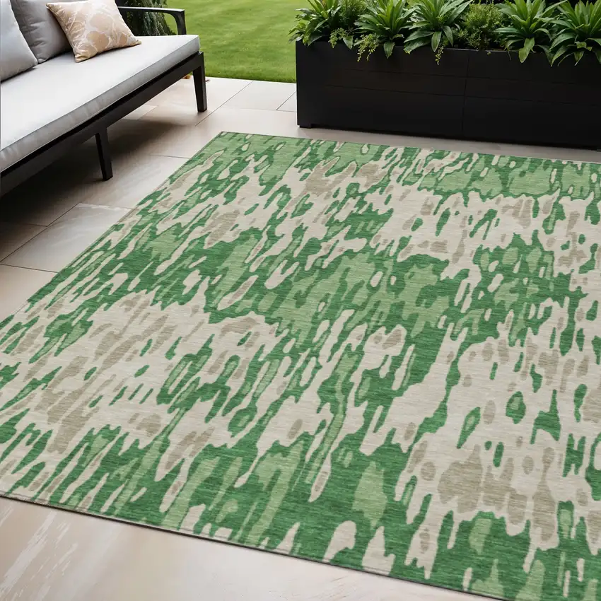 Green And Gray Striped Washable Indoor Outdoor Area Rug Photo 1