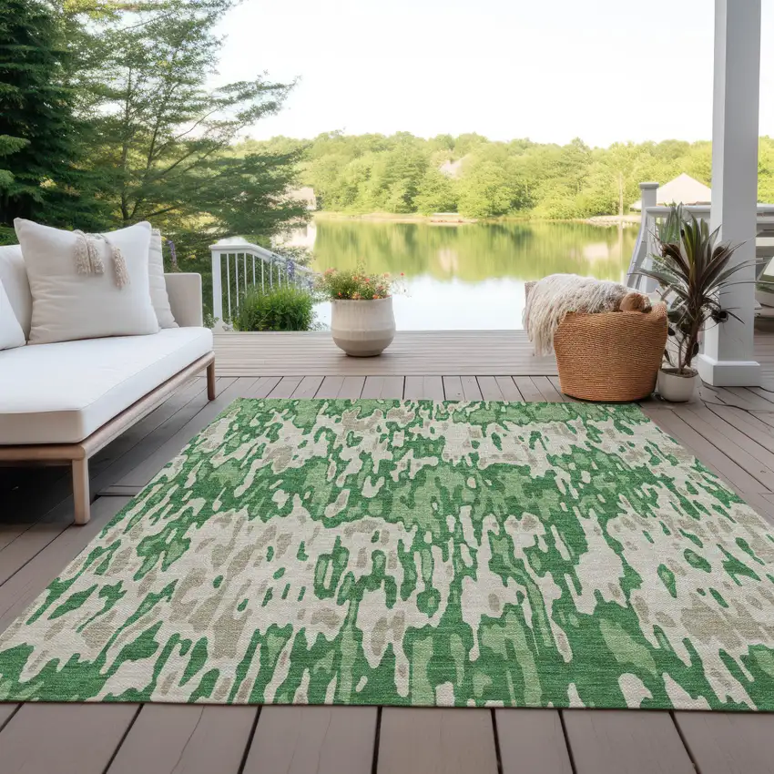 Green And Gray Striped Washable Indoor Outdoor Area Rug Photo 9