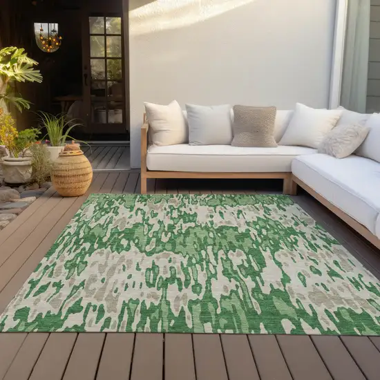 Green And Gray Striped Washable Indoor Outdoor Area Rug Photo 7