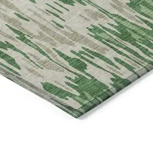 Photo of Green And Gray Striped Washable Indoor Outdoor Area Rug