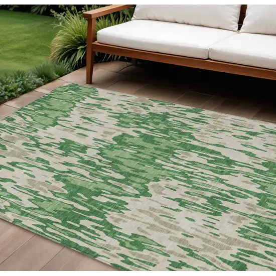 Green And Gray Striped Washable Indoor Outdoor Area Rug Photo 1