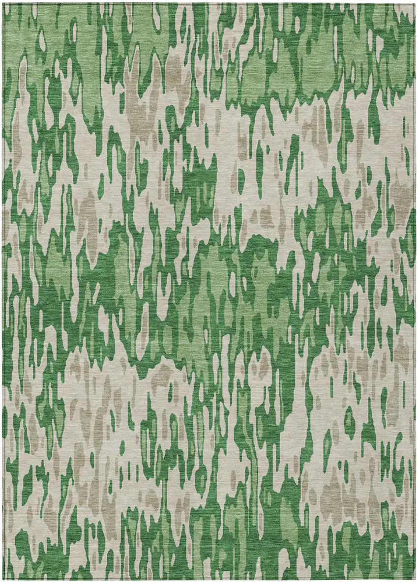Green And Gray Striped Washable Indoor Outdoor Area Rug Photo 2
